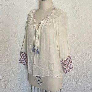 cream boho blouse with Swedish-inspired trim from Lucky Brand